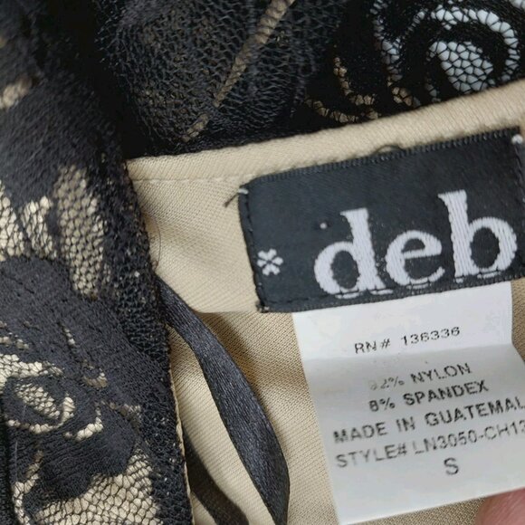 Deb Dress Black Lace Tan Lined Junior Size Small Debs Y2K - Picture 4 of 10